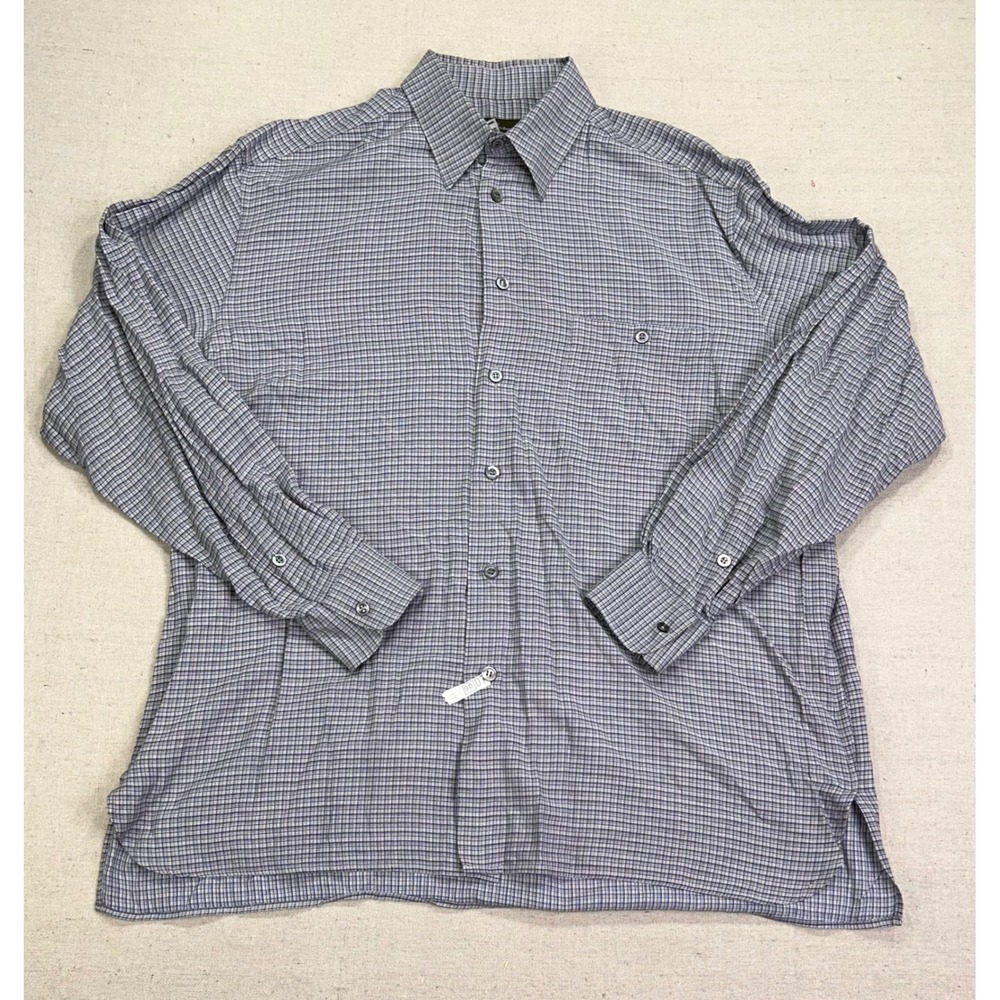 Ermenegildo Zegna Mens XL Blue Tan Micro Check Cotton Rayon Button Down Shirt